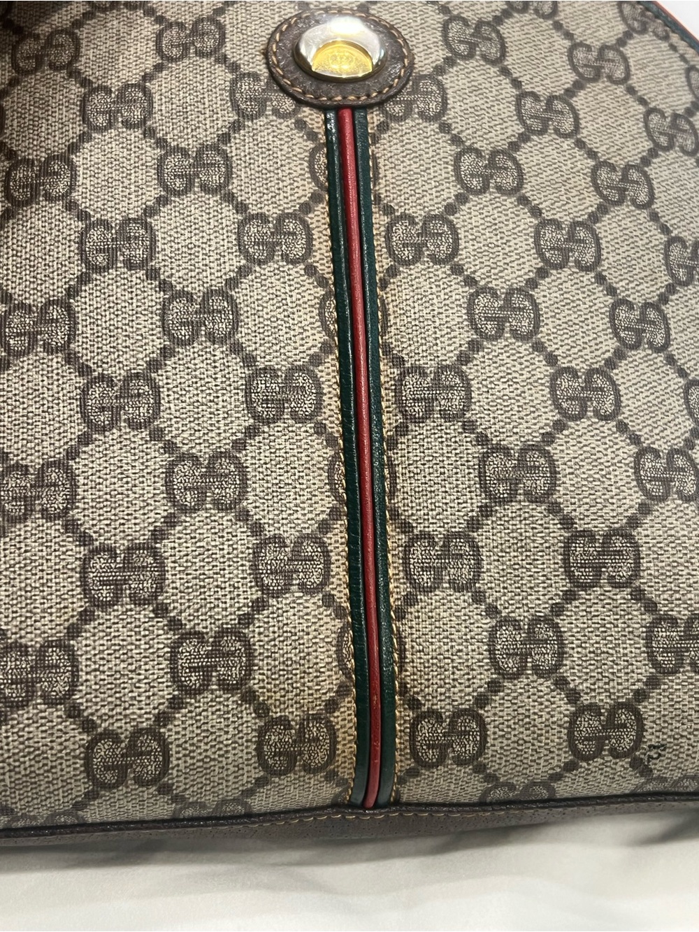 Gucci Monogram Crossbody Bag in Beige with Red Trim - Picture 13 of 17